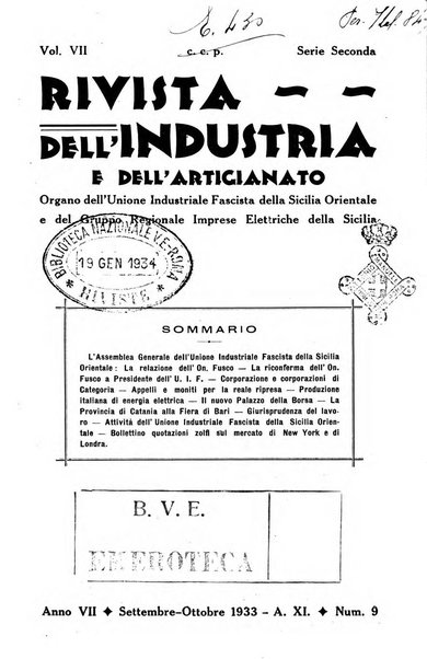 Rivista dell'industria e dell'artigianato organo dell'Unione industriale fascista della Sicilia orientale