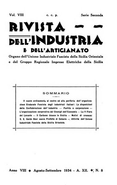 Rivista dell'industria e dell'artigianato organo dell'Unione industriale fascista della Sicilia orientale