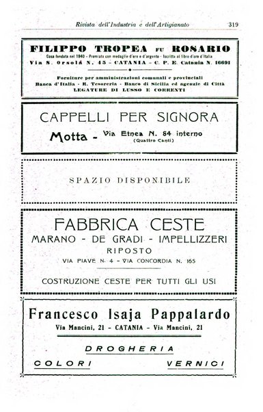 Rivista dell'industria e dell'artigianato organo dell'Unione industriale fascista della Sicilia orientale