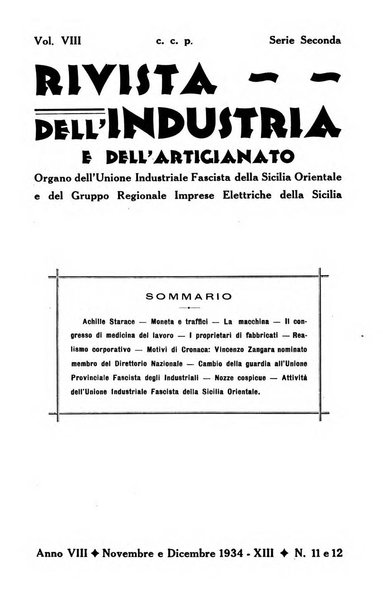 Rivista dell'industria e dell'artigianato organo dell'Unione industriale fascista della Sicilia orientale