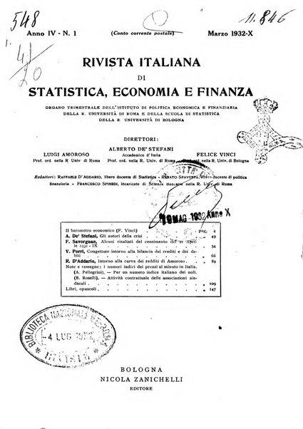 Rivista italiana di statistica economia e finanza