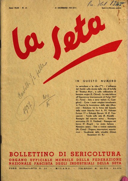 La seta bollettino di sericoltura