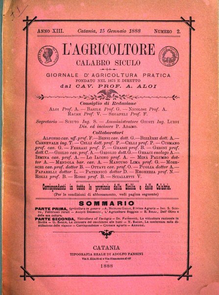 L'agricoltore calabro siculo giornale di agricoltura pratica