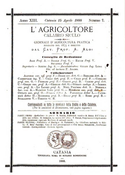 L'agricoltore calabro siculo giornale di agricoltura pratica