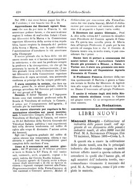 L'agricoltore calabro siculo giornale di agricoltura pratica