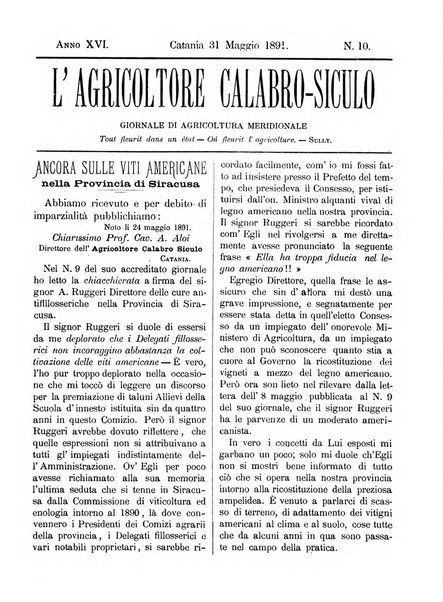 L'agricoltore calabro siculo giornale di agricoltura pratica