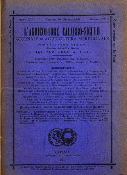 L'agricoltore calabro siculo giornale di agricoltura pratica