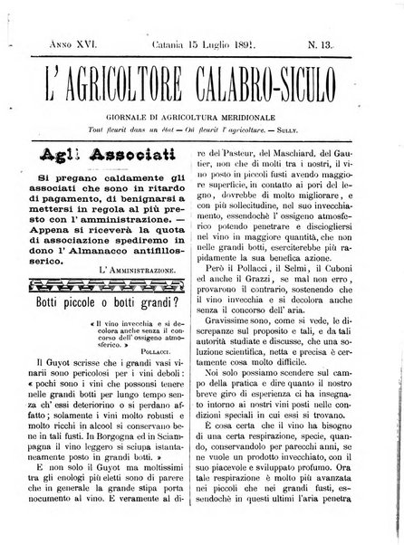 L'agricoltore calabro siculo giornale di agricoltura pratica