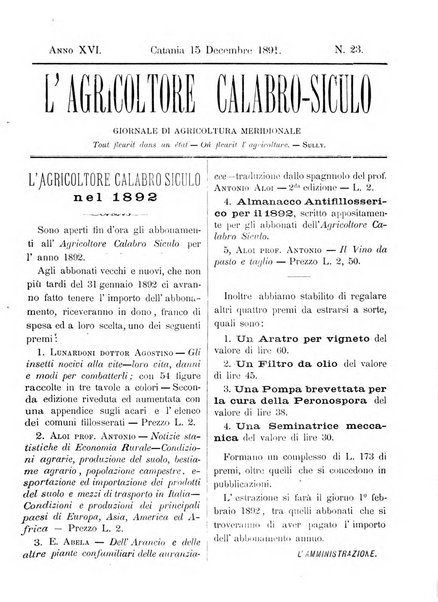 L'agricoltore calabro siculo giornale di agricoltura pratica