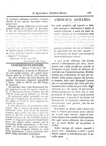 L'agricoltore calabro siculo giornale di agricoltura pratica