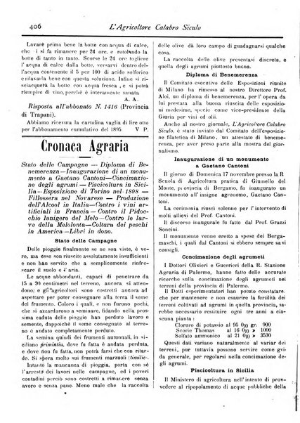 L'agricoltore calabro siculo giornale di agricoltura pratica