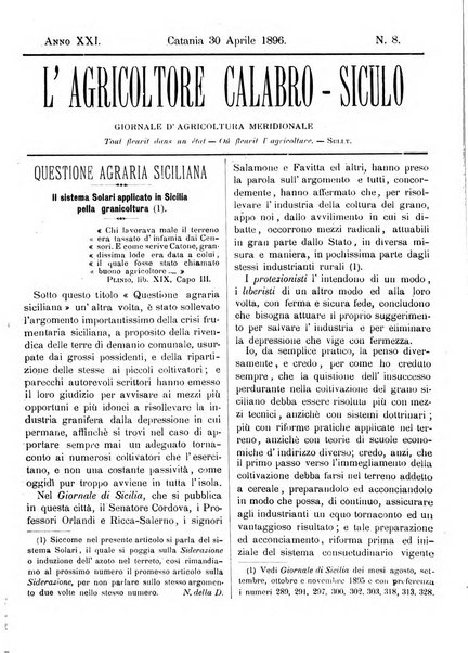 L'agricoltore calabro siculo giornale di agricoltura pratica