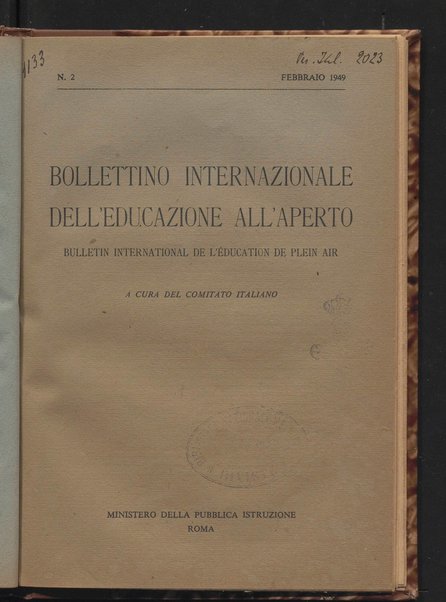 Bollettino internazionale dell'educazione all'aperto / a cura del Comitato italiano, Ministero della pubblica istruzione