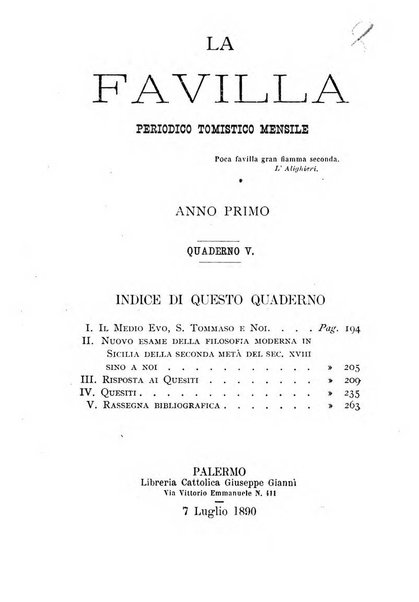 La favilla periodico tomistico mensile