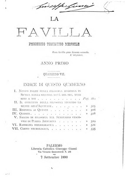 La favilla periodico tomistico mensile