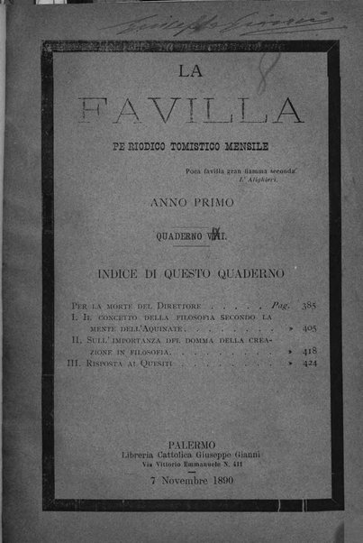 La favilla periodico tomistico mensile