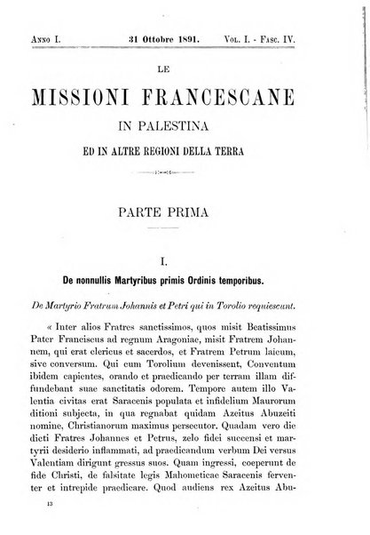 Le missioni francescane in Palestina ed in altre regioni della terra cronaca mensile in varie lingue