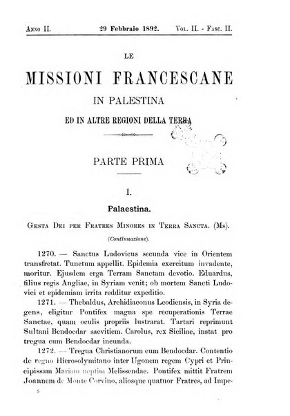 Le missioni francescane in Palestina ed in altre regioni della terra cronaca mensile in varie lingue