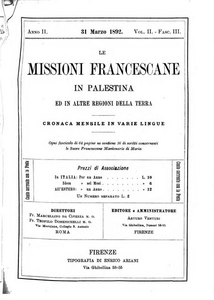 Le missioni francescane in Palestina ed in altre regioni della terra cronaca mensile in varie lingue