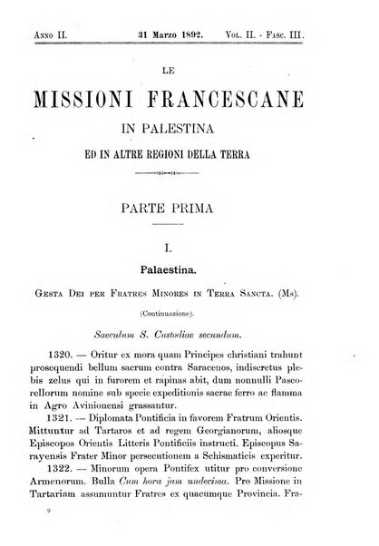 Le missioni francescane in Palestina ed in altre regioni della terra cronaca mensile in varie lingue