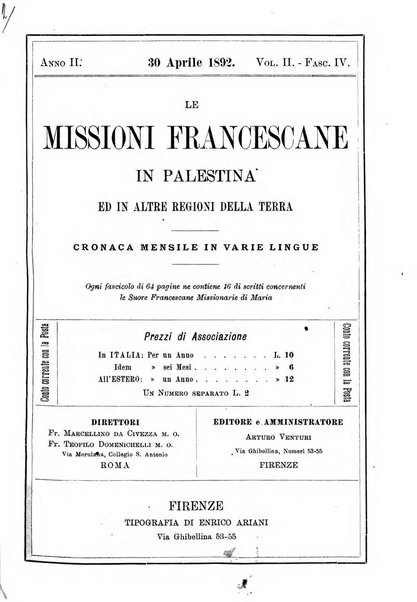 Le missioni francescane in Palestina ed in altre regioni della terra cronaca mensile in varie lingue