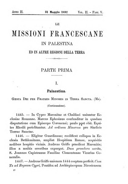 Le missioni francescane in Palestina ed in altre regioni della terra cronaca mensile in varie lingue