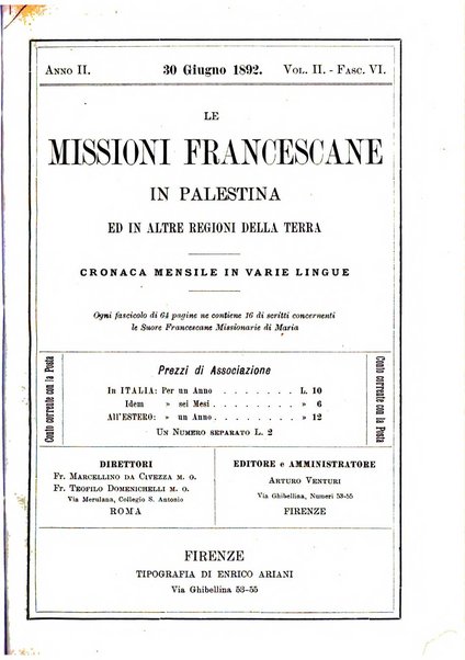 Le missioni francescane in Palestina ed in altre regioni della terra cronaca mensile in varie lingue