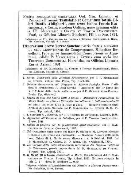 Le missioni francescane in Palestina ed in altre regioni della terra cronaca mensile in varie lingue