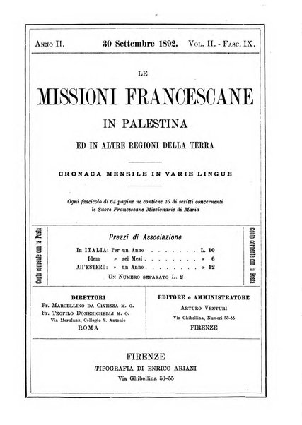 Le missioni francescane in Palestina ed in altre regioni della terra cronaca mensile in varie lingue