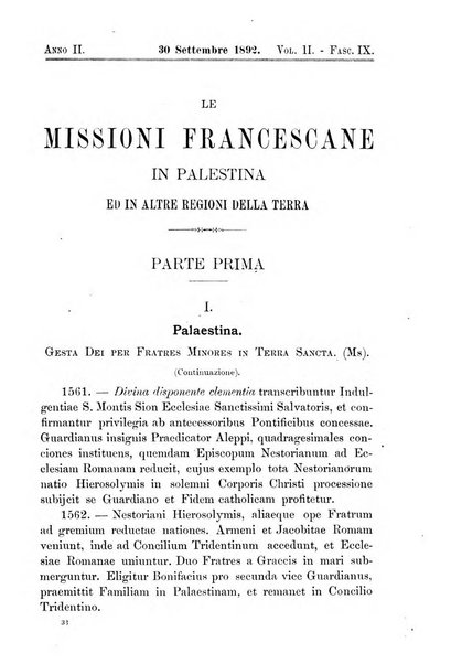 Le missioni francescane in Palestina ed in altre regioni della terra cronaca mensile in varie lingue