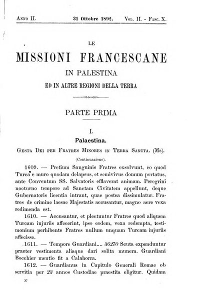 Le missioni francescane in Palestina ed in altre regioni della terra cronaca mensile in varie lingue