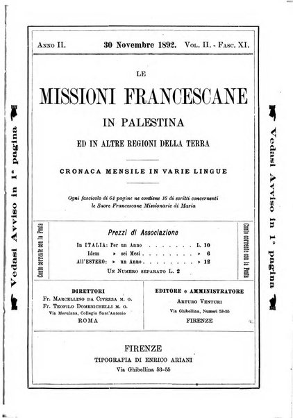 Le missioni francescane in Palestina ed in altre regioni della terra cronaca mensile in varie lingue