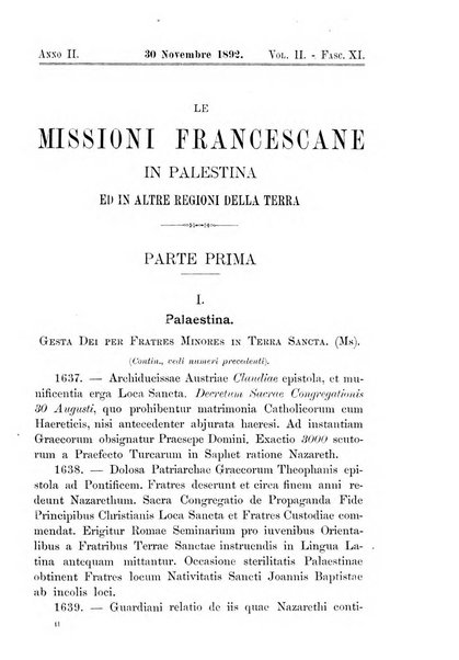 Le missioni francescane in Palestina ed in altre regioni della terra cronaca mensile in varie lingue