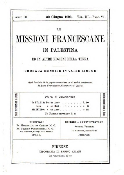 Le missioni francescane in Palestina ed in altre regioni della terra cronaca mensile in varie lingue