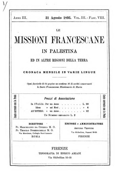 Le missioni francescane in Palestina ed in altre regioni della terra cronaca mensile in varie lingue