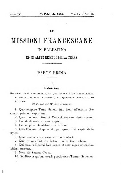 Le missioni francescane in Palestina ed in altre regioni della terra cronaca mensile in varie lingue