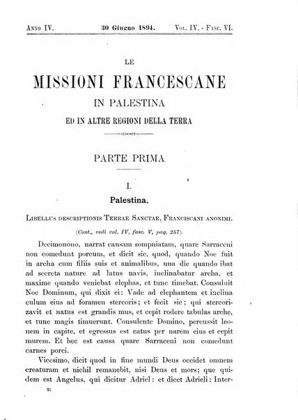 Le missioni francescane in Palestina ed in altre regioni della terra cronaca mensile in varie lingue