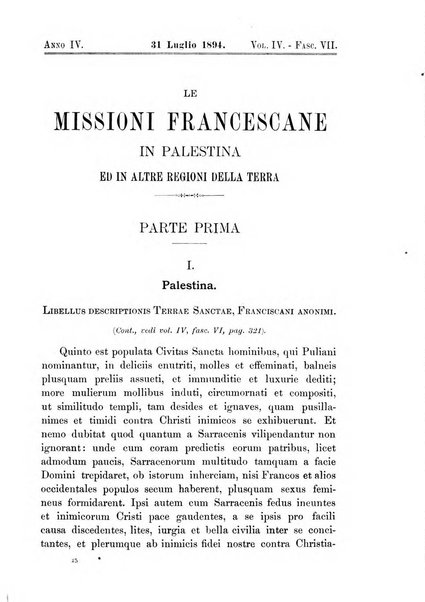 Le missioni francescane in Palestina ed in altre regioni della terra cronaca mensile in varie lingue