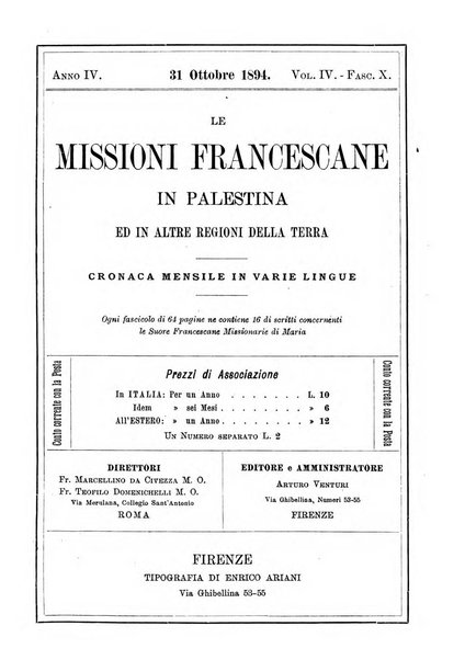 Le missioni francescane in Palestina ed in altre regioni della terra cronaca mensile in varie lingue