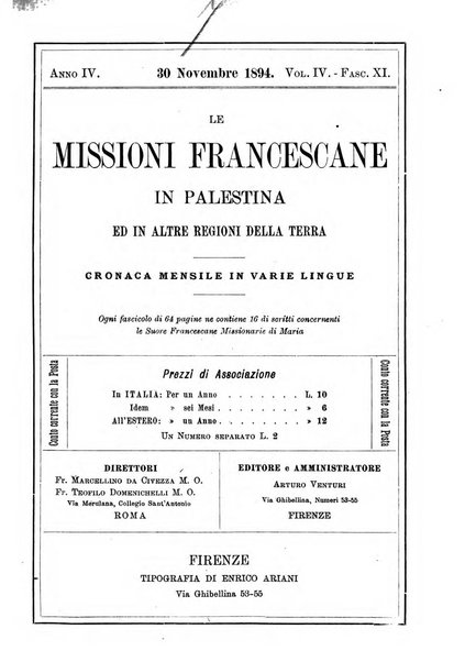 Le missioni francescane in Palestina ed in altre regioni della terra cronaca mensile in varie lingue