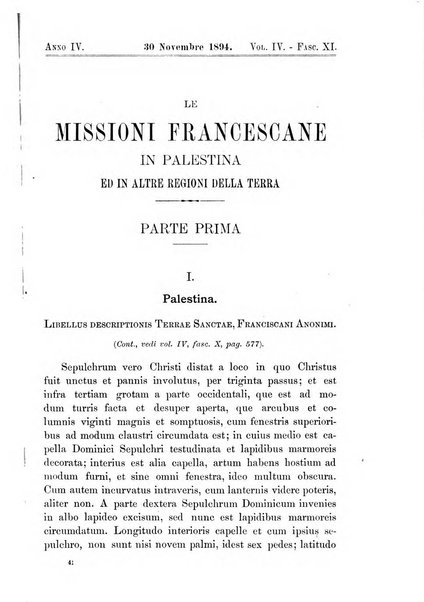 Le missioni francescane in Palestina ed in altre regioni della terra cronaca mensile in varie lingue