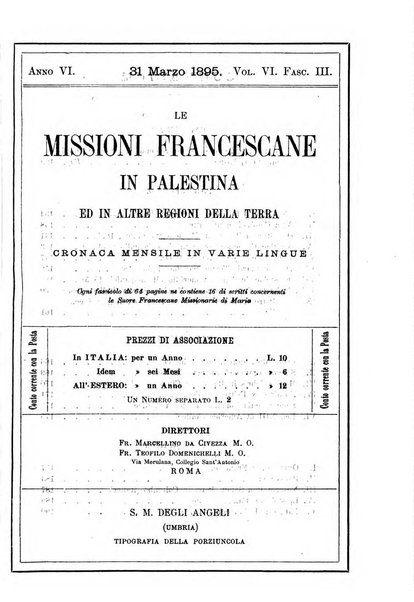 Le missioni francescane in Palestina ed in altre regioni della terra cronaca mensile in varie lingue