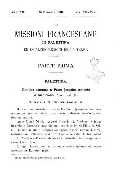 Le missioni francescane in Palestina ed in altre regioni della terra cronaca mensile in varie lingue