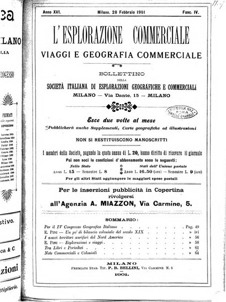 L'esplorazione commerciale giornale di viaggi e di geografia commerciale