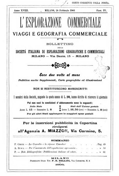 L'esplorazione commerciale giornale di viaggi e di geografia commerciale