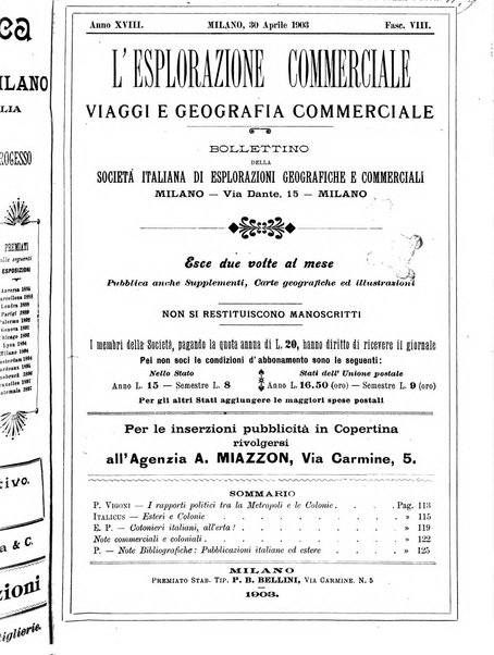 L'esplorazione commerciale giornale di viaggi e di geografia commerciale