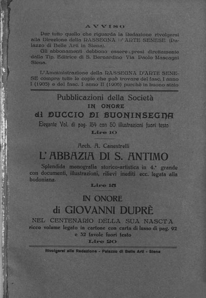 Rassegna d'arte senese bullettino della Società degli amici dei monumenti