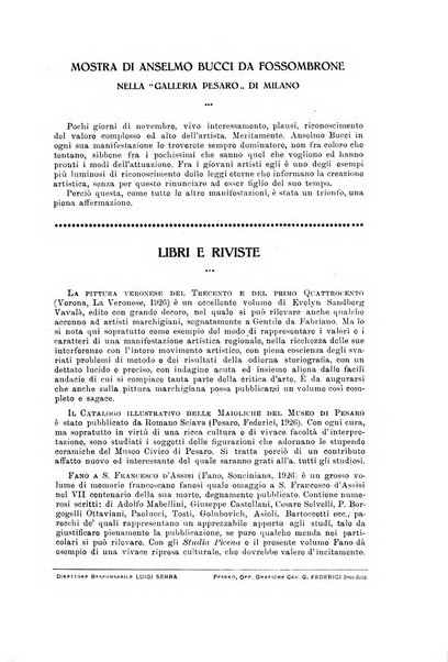 Rassegna marchigiana per le arti figurative, le bellezze naturali, la musica