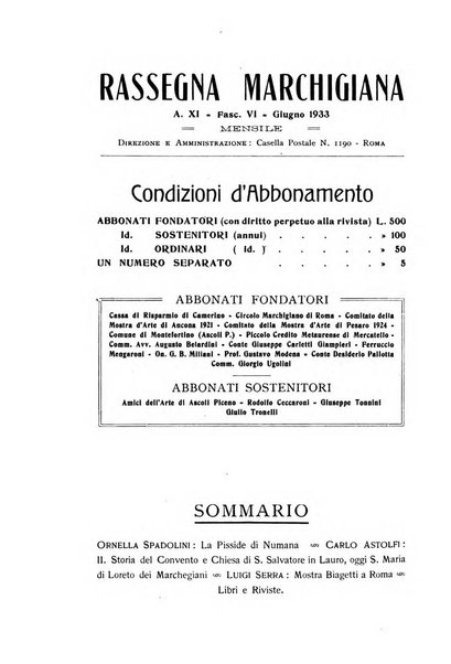 Rassegna marchigiana per le arti figurative, le bellezze naturali, la musica