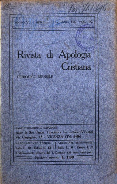 Rivista di apologia cristiana periodico mensile